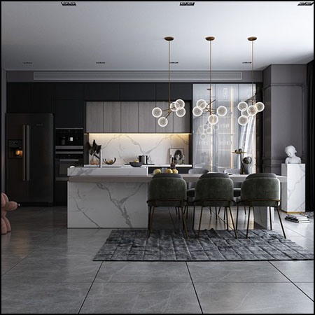 现代开放式厨房场景素材之家精选3D模型By HuyHieuLee