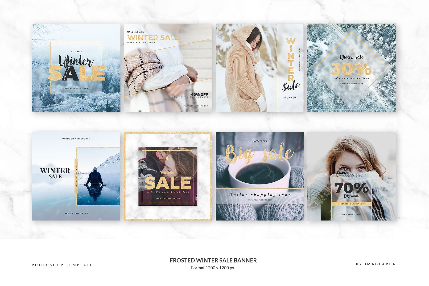 冬天假日促销社交媒体Banner模板素材库精选 Frosted Winter Sale Banner插图(1)