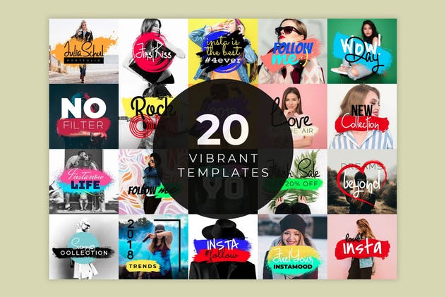 时尚充满活力的Instagram帖子设计模板素材库精选 Trendy & Vibrant Instagram Posts Templates插图(1)