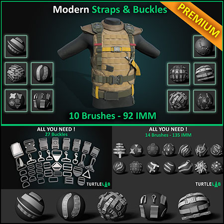 27组服饰衣服带扣卡扣雕刻细节Zbrush笔刷合集