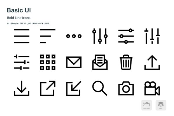 基础UI设计操作选项矢量线性素材库精选图标 Basic User Interface Mini Bold Line Vector Icons