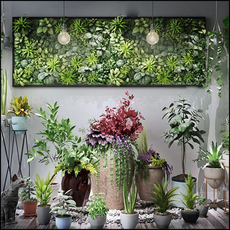 现代植物花架挂画吊篮盆栽3d模型