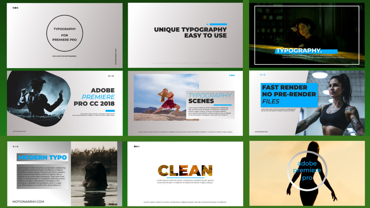 12个独特设计的排版动画标题素材库精选pr模板