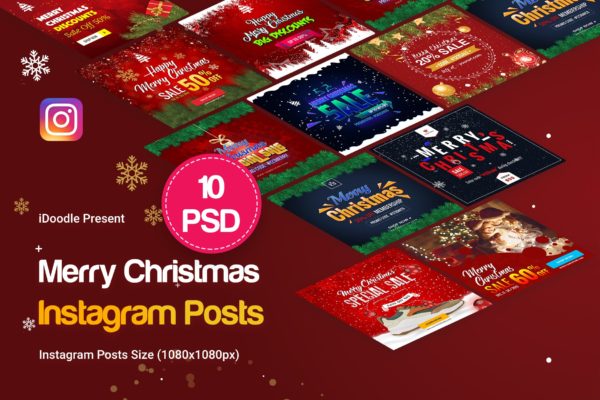 圣诞节促销活动Instagram社交平台广告设计模板素材库精选 Merry Christmas Instagram Posts