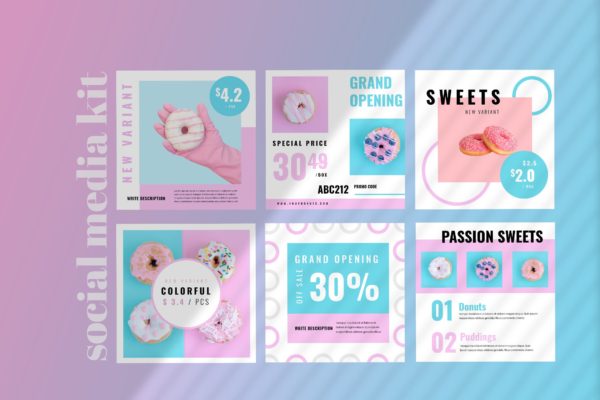 烘焙糕点面包品牌社交推广设计素材包 Fiveteen – Social Media Kit