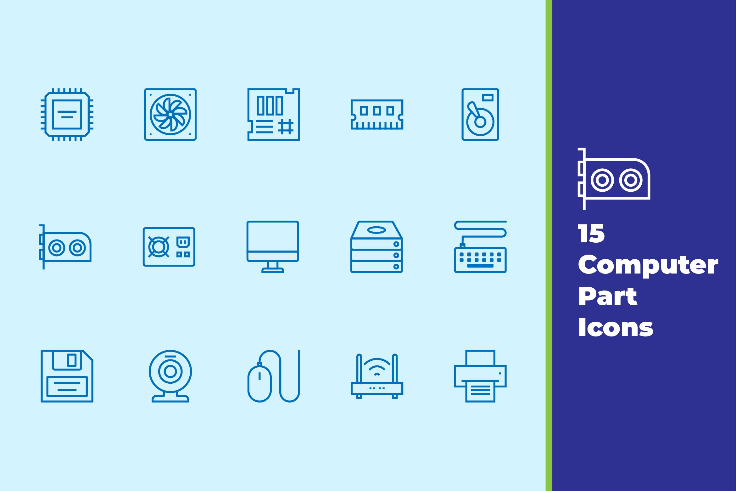 电脑零部件主题矢量图标素材 Computer Part Icons插图