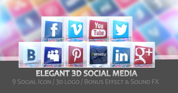 社交媒体3D图标动画素材库精选AE模板 Elegant 3D Social Media