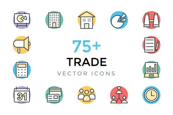 75+交易市场贸易主题矢量图标 75+ Trade Vector Icons