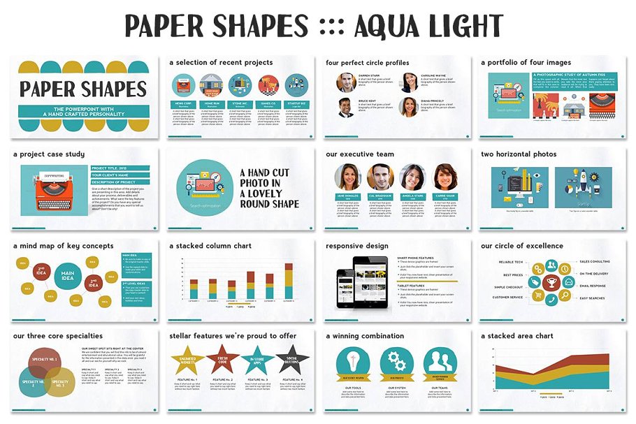 512页手工设计 PPT 幻灯片模板（共8种配色方案） Paper Shapes Powerpoint Presentation插图(4)
