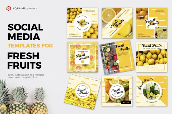 新鲜蔬果生鲜品牌社交媒体Banner图设计模板素材库精选 Fresh Fruit Media Banners