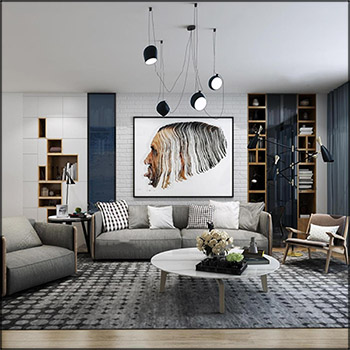 现代布艺沙发茶几组合3d模型