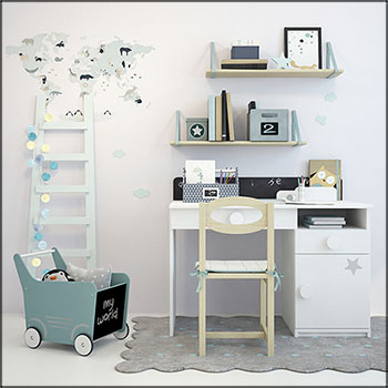 儿童房装饰儿童桌等组合素材之家精选3D模型