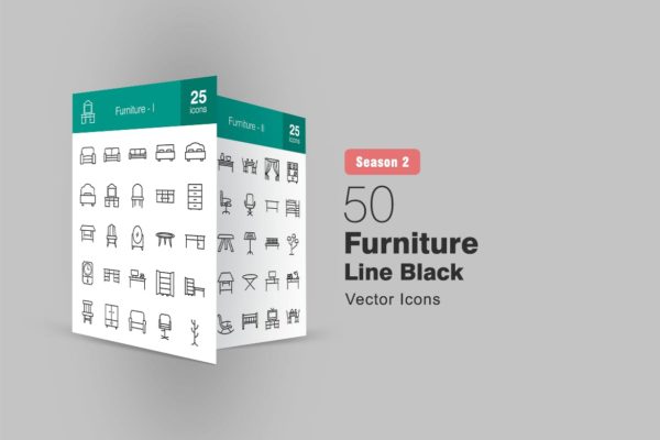 50枚家具系列线性素材库精选图标 II 50 Furniture Line Icons Season II