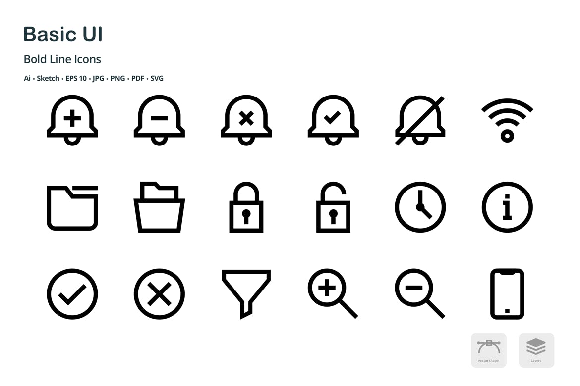 基础UI设计操作选项矢量线性素材库精选图标 Basic User Interface Mini Bold Line Vector Icons插图(1)