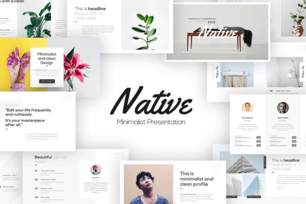 极简优雅公司品牌业务介绍PPT演示模板 Native Minimalist PowerPoint Template