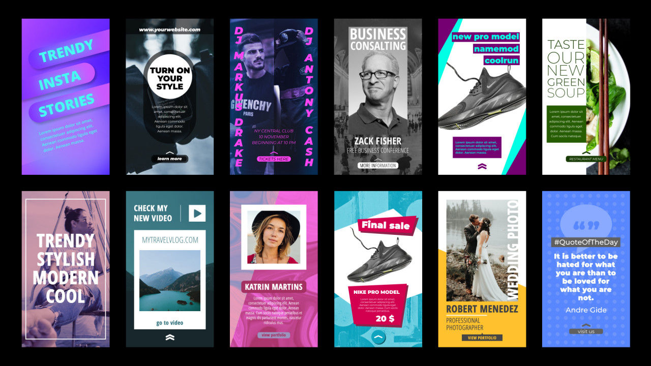 12个独特的动态Instagram动画素材库精选AE模板