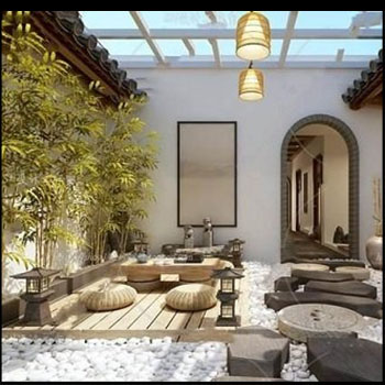 新中式酒店休闲场所走廊庭院景观素材之家精选3D模型