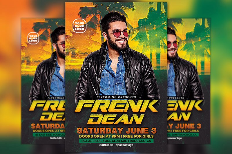 DJ音乐人物海报PSD模板 DJ Frank Flyer Template插图