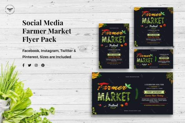有机蔬菜市场社交媒体品牌广告模板素材库精选套装 Social Media Templates Organic Market﻿ Pack