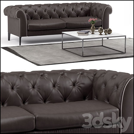 真皮双人沙发和茶几花卉摆件装饰品素材之家精选3D模型