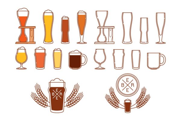 啤酒主题素材（杯子、图标&amp;Logo） Beer glasses, icons and logos