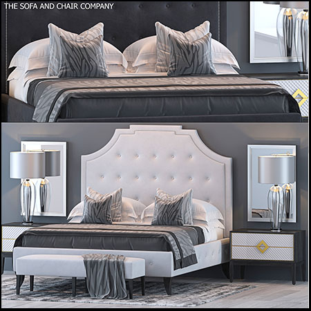 欧式双人床和床头柜台灯3DMAX模型