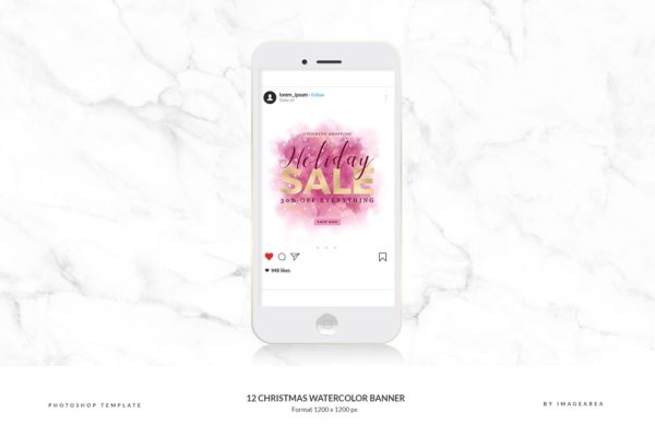 12款圣诞节主题社交媒体广告Banner模板素材库精选 Christmas Watercolor Banner
