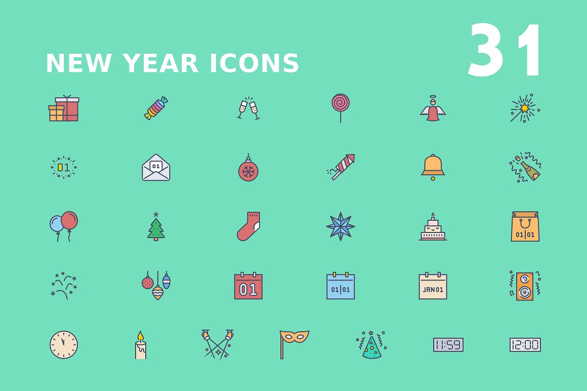 16种风格多尺寸的新年矢量图标合辑下载[png,svg]插图(8)