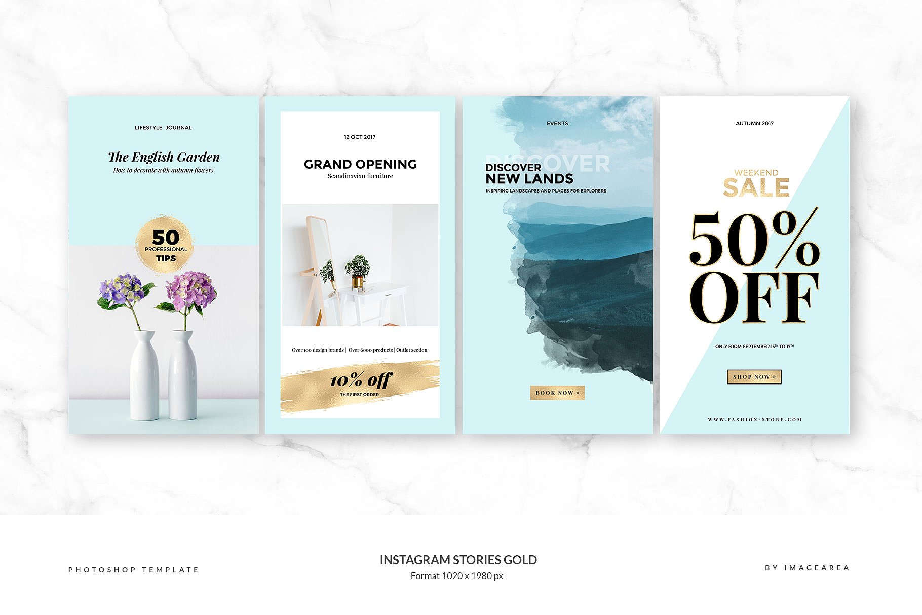 Instagram故事金色风格插图模板素材库精选合集 Instagram Stories Gold插图(5)