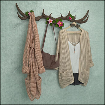 鹿角衣挂墙饰挂件和衣服素材之家精选3D模型