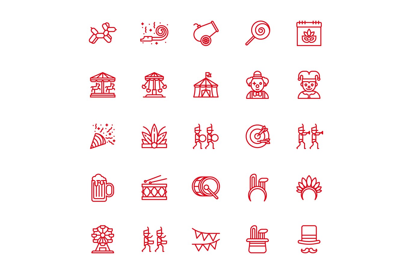 25枚嘉年华主题线性素材库精选图标 Carnival Lineart插图(3)