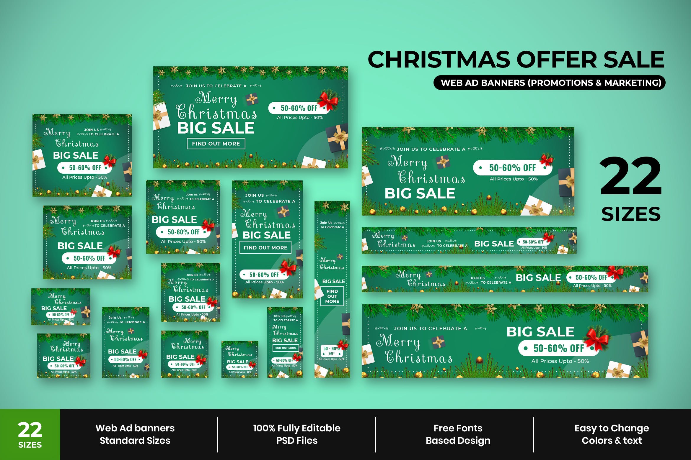 圣诞节促销活动广告Banner设计模板 Christmas Sale Web Ad Banners插图