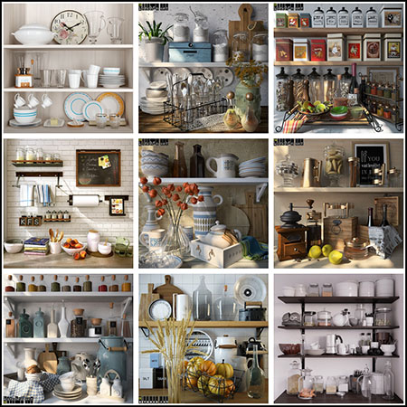 20款碗碟勺子罐子等厨房摆件装饰品素材之家精选3D模型