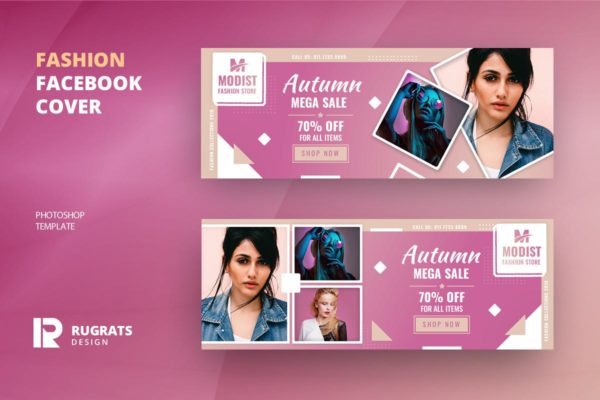 时尚品牌换季促销Facebook主页广告模板素材库精选 Fashion R1 Facebook Cover Template