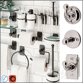 卫生间浴室配件:挂钩 玻璃架 马桶刷等素材之家精选3D模型