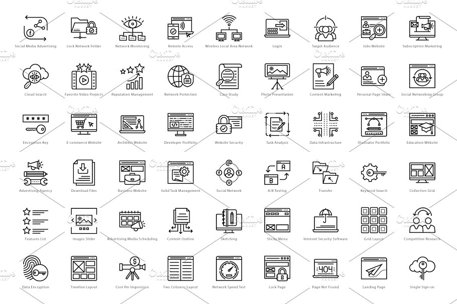 1458个Web&Seo网络营销主题线条图标 1458 Web and Seo Line Icons Set插图(2)