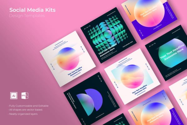 社交媒体正方形广告&amp;贴图创意设计模板素材库精选v31 SRTP – Social Media Kit.31