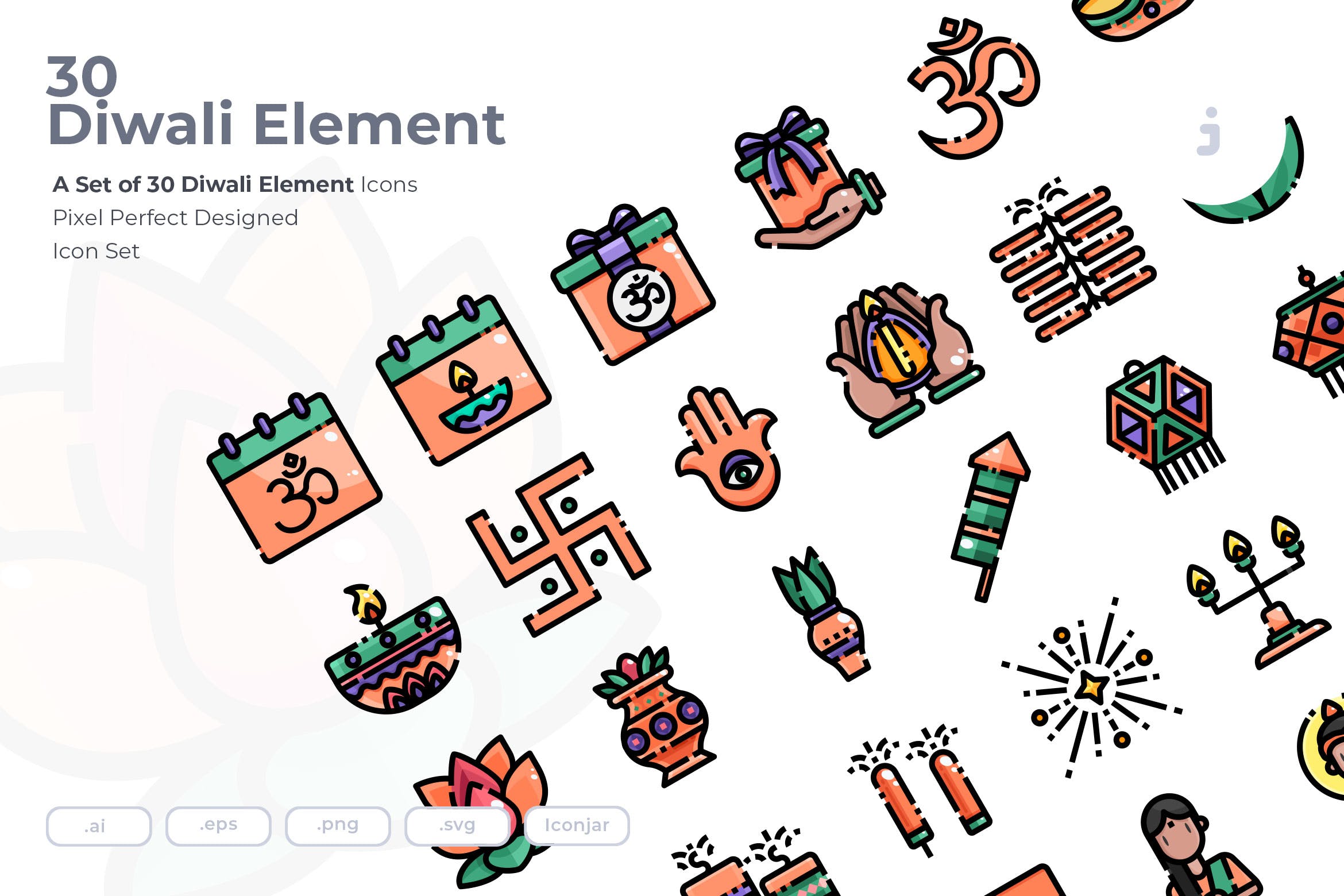 30枚印度万灯节排灯节节日主题图标素材 30 Diwali Icons插图