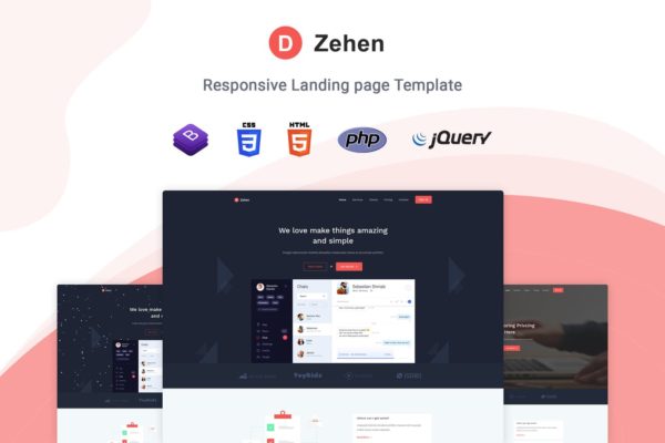 Bootstrap框架创意互联网产品着陆页HTML模板素材库精选 Zehen – Landing Page Template