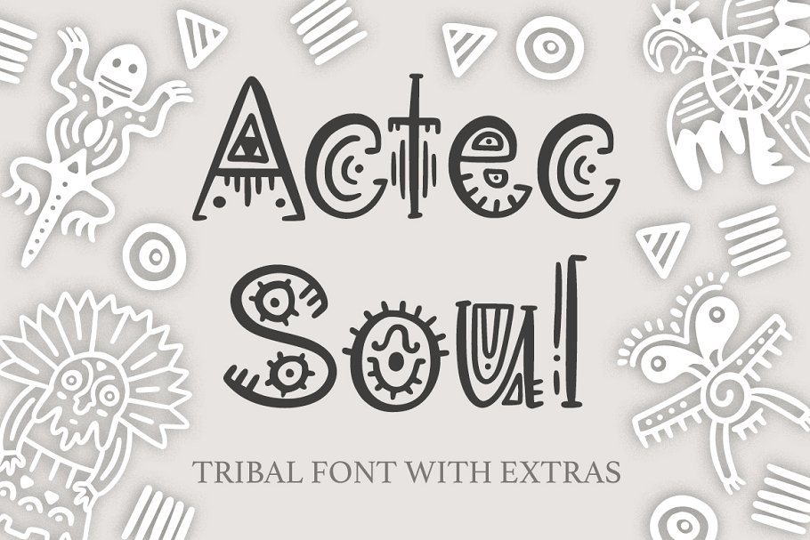 Aztec Soul. Tribal font with extras.素材之家精选英文字体
