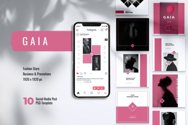 时装店/时尚品牌Instagram&amp;Facebook文章贴图设计模板素材库精选 GAIA Fashion Store Instagram &amp; Facebook Post