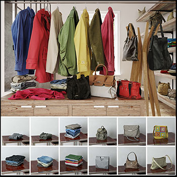 84个商场挂着的衣服和叠着的衣服鞋帽手提包素材之家精选3D模型