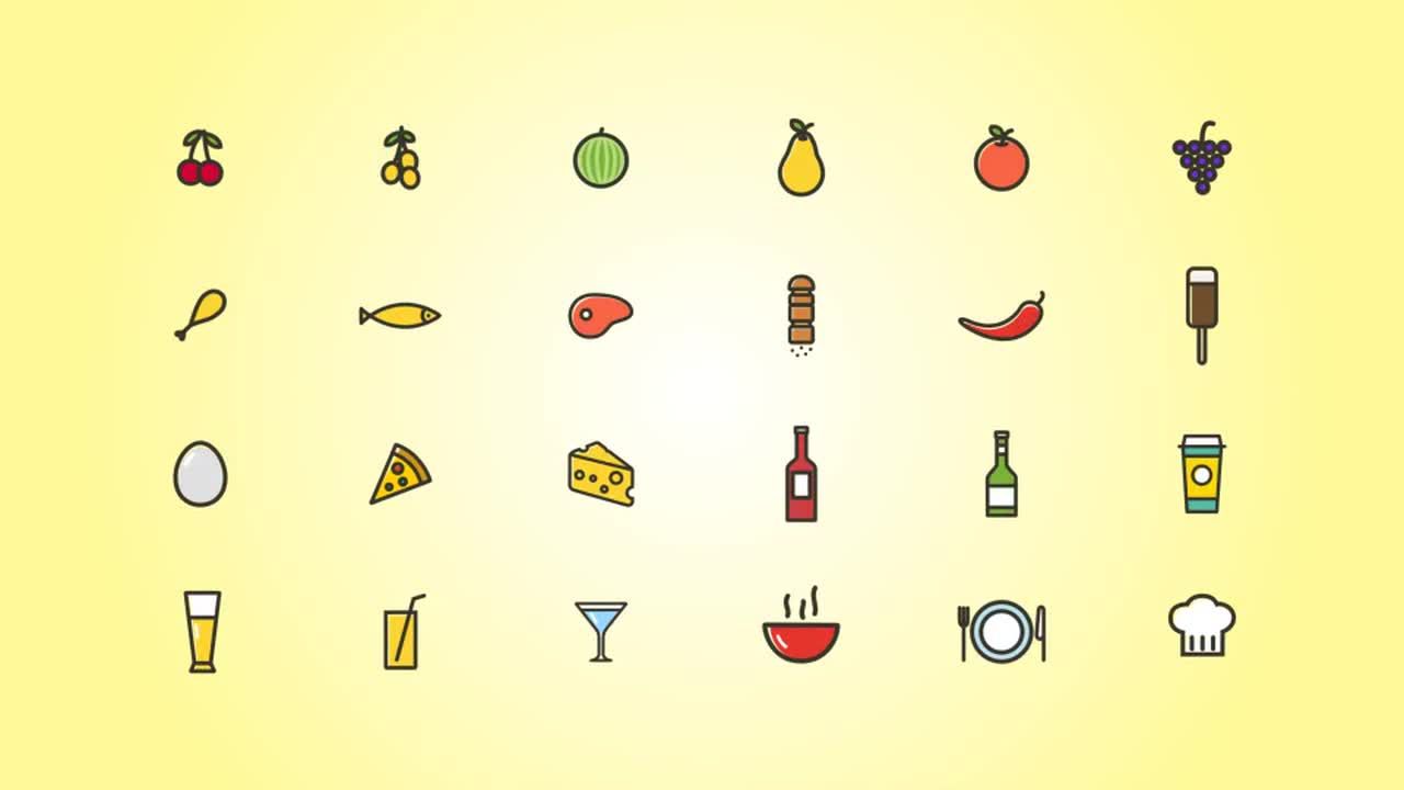 48组食物主题动画图标素材库精选AE模板