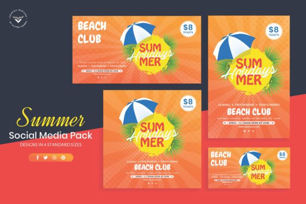 夏日主题社交媒体广告设计模板素材库精选 Summer Social Media Template