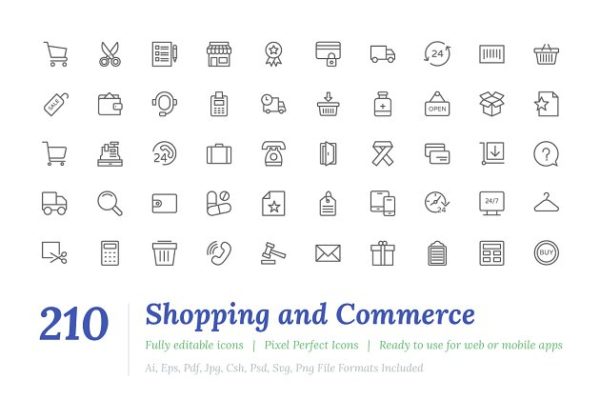 210枚电子商务贸易主题图标 210 Shopping Line Icons