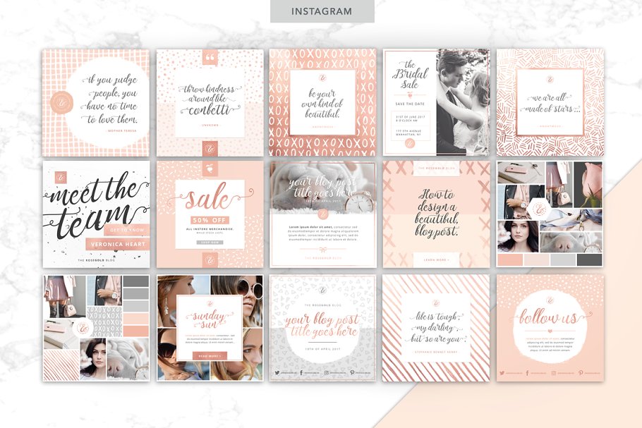女性化社交媒体贴图模板素材库精选 ROSE GOLD | Social Media Pack 2插图(3)