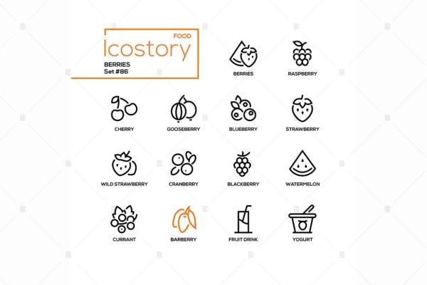 现代线条设计风格浆果主题矢量素材库精选图标 Berries – modern line design style icons set