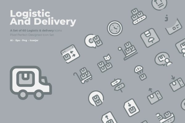60枚物流配送主题矢量双色调素材库精选图标 60 Logistic &amp; delivery Icons – Two Tone Style