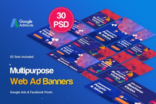 多用途多尺寸谷歌Banner素材库精选广告模板 Multipurpose, Business, Startup Banners Ad