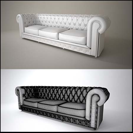 三人座皮质3D沙发模型